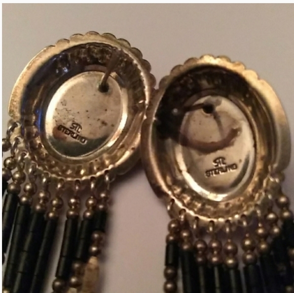 VINTAGE STC Sterl.Silver Onyx Concho Fringe Drop Earrings **WKEND SALE PRICE** - Picture 9 of 12